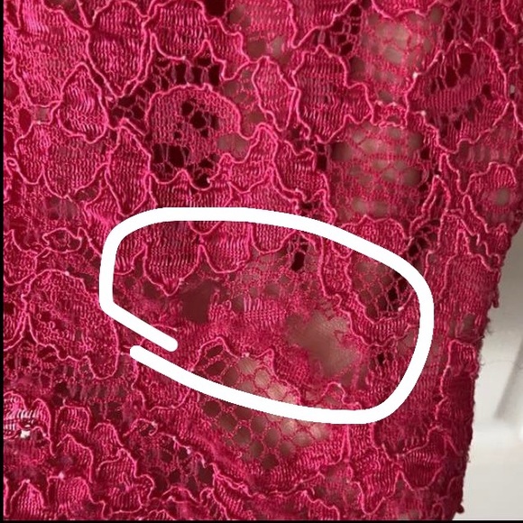 Forever 21 deep pink fitted crewneck peplum Lacy blouse top shirt cap sleeves S - Picture 7 of 17